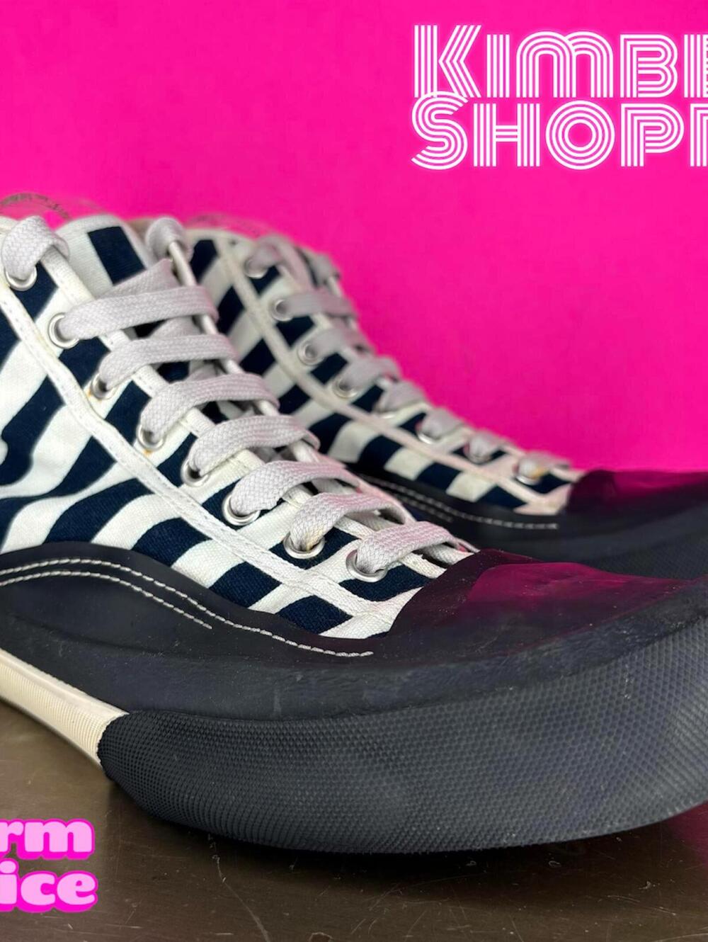 Acne Studios Navy White Stripe Canvas High Top Sneaker EU 43 US 10 UK 9